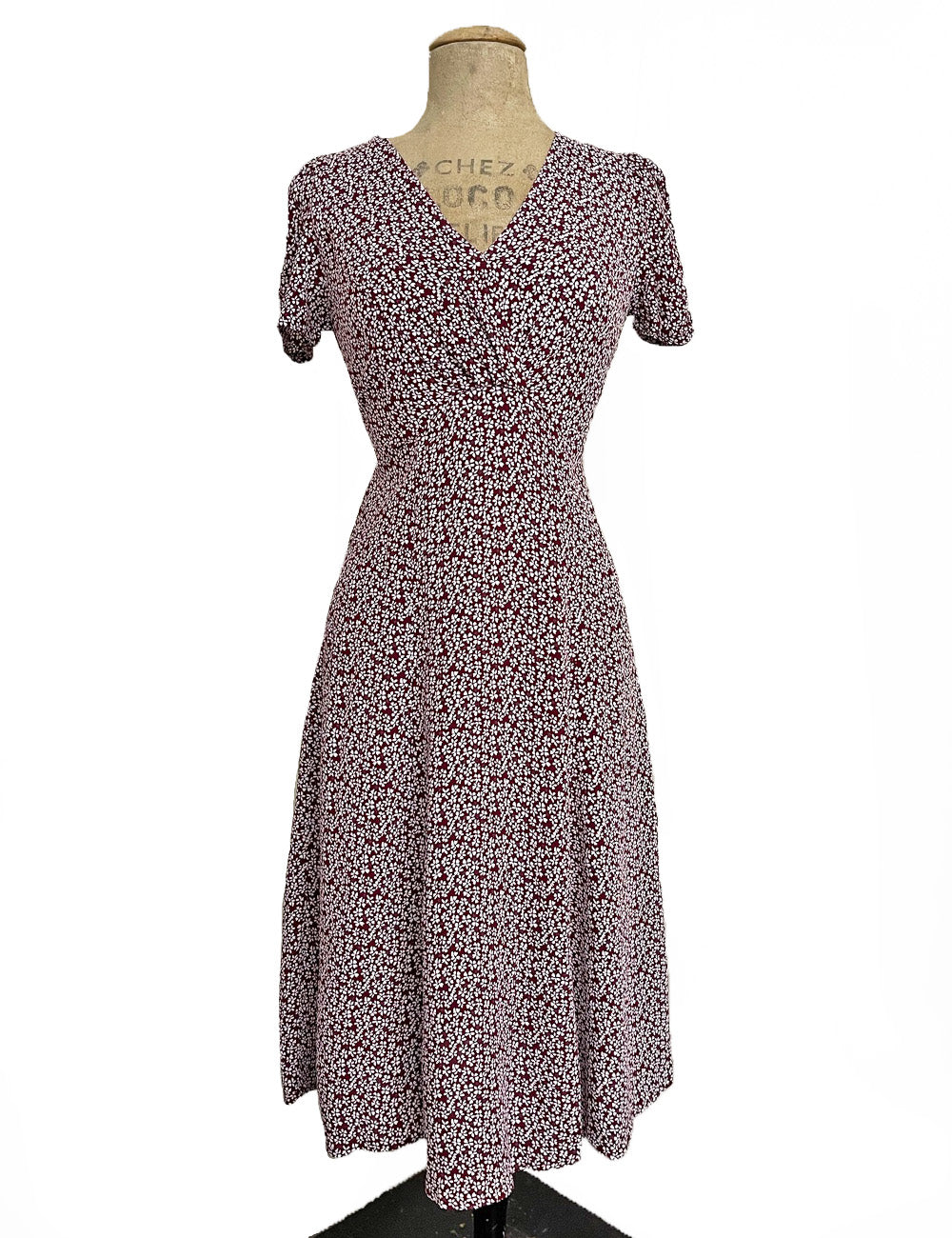 Burgundy Baby's Breath Floral Vintage Inspired Rita Dress