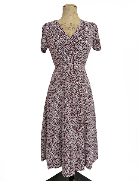 Burgundy Baby's Breath Floral Vintage Inspired Rita Dress