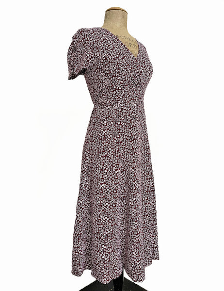 Burgundy Baby's Breath Floral Vintage Inspired Rita Dress