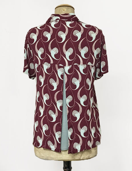 Raisin & Mint Deco Twister Button Up Short Sleeve Camp Shirt
