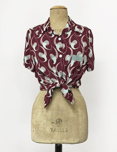 Raisin & Mint Deco Twister Button Up Short Sleeve Camp Shirt