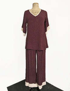 FINAL SALE - Burgundy Polka Dot 1930s Inspired V-Neck Kimono Top