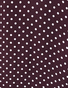 Burgundy Polka Dot & Velvet Button Three Quarter Sleeve Vintage Day Dress
