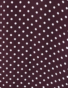Burgundy Polka Dot & Velvet Button Three Quarter Sleeve Vintage Day Dress