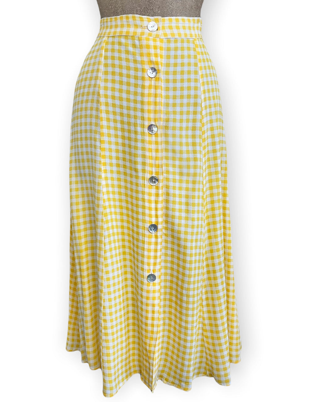 Yellow Gingham Button Front Phoebe Skirt