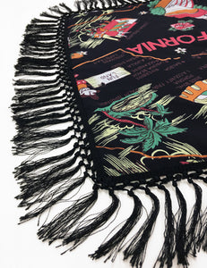 Vintage Style Black California Souvenir Map Print Decorative Fringe Pillow