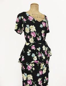 FINAL SALE - Colorful Candy Floral Peplum Lena Wiggle Dress