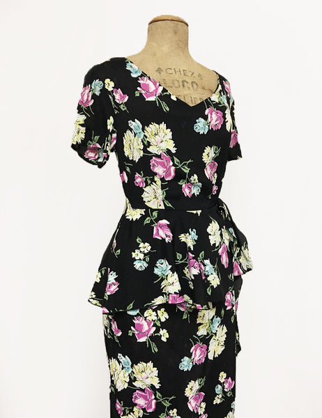 FINAL SALE - Colorful Candy Floral Peplum Lena Wiggle Dress