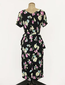 FINAL SALE - Colorful Candy Floral Peplum Lena Wiggle Dress
