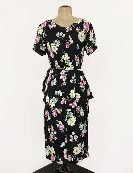 FINAL SALE - Colorful Candy Floral Peplum Lena Wiggle Dress