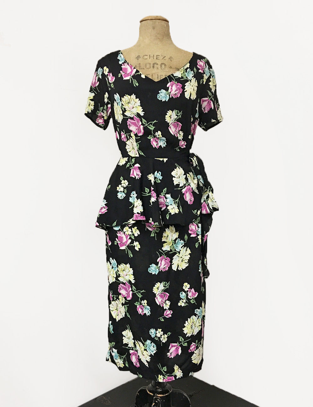 FINAL SALE - Colorful Candy Floral Peplum Lena Wiggle Dress