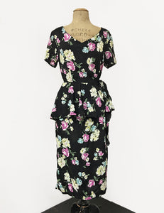 FINAL SALE - Colorful Candy Floral Peplum Lena Wiggle Dress