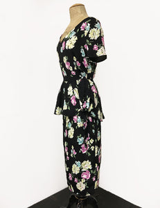 FINAL SALE - Colorful Candy Floral Peplum Lena Wiggle Dress