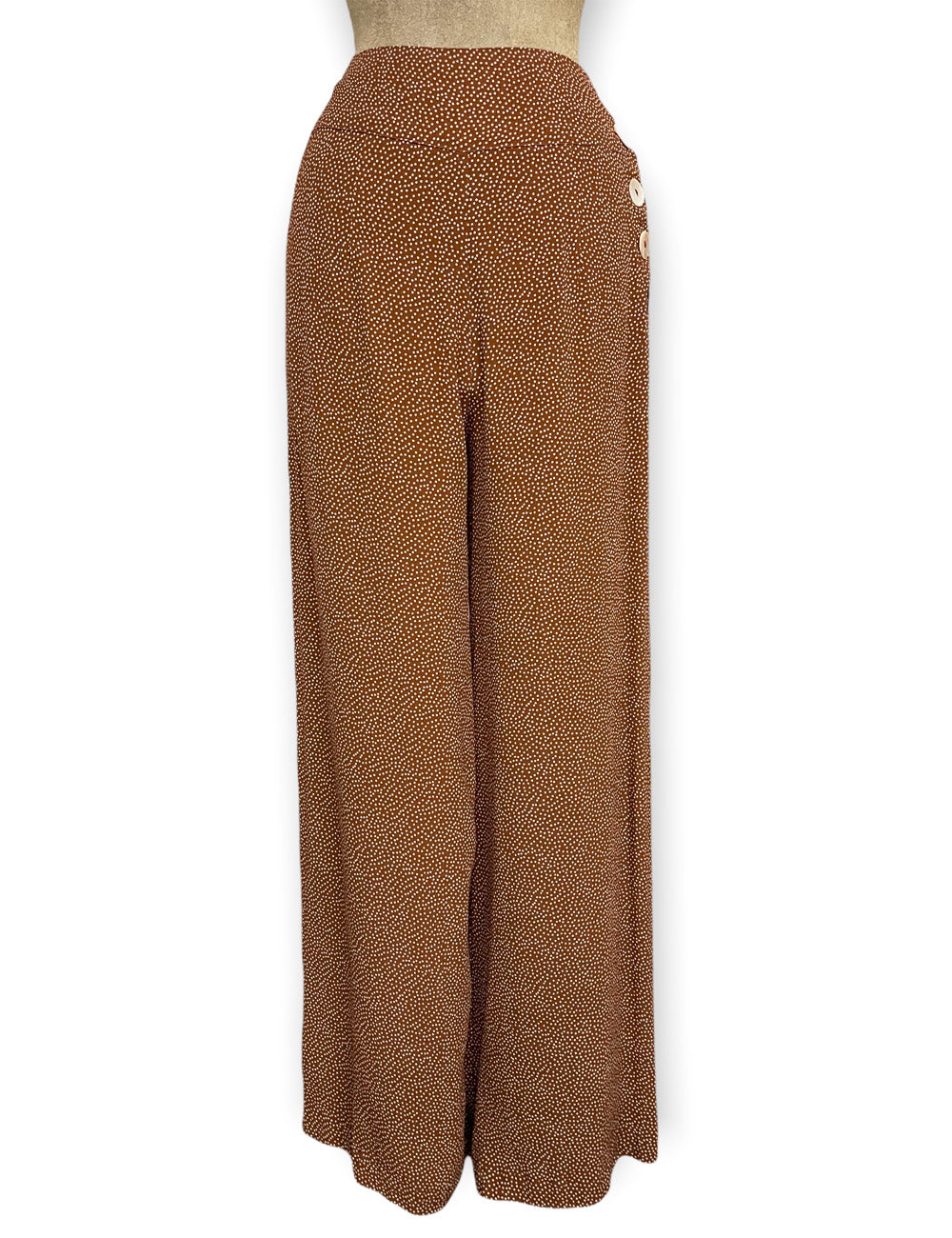 Caramel Pixie Dot 1940s Style High Waisted Palazzo Pants