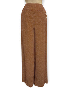 Caramel Pixie Dot 1940s Style High Waisted Palazzo Pants