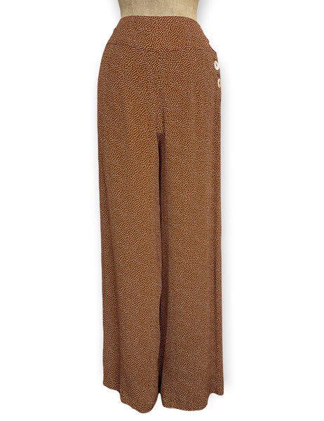 Caramel Pixie Dot 1940s Style High Waisted Palazzo Pants