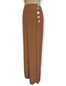 Caramel Pixie Dot 1940s Style High Waisted Palazzo Pants