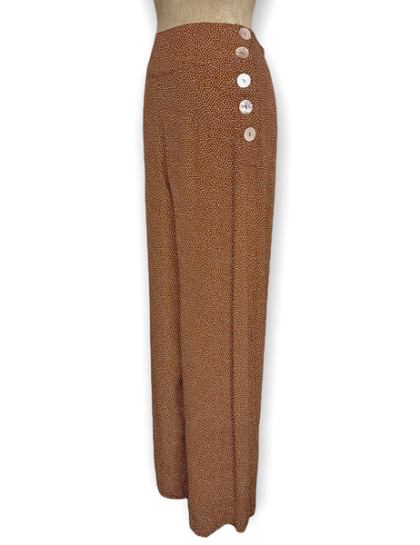 Caramel Pixie Dot 1940s Style High Waisted Palazzo Pants