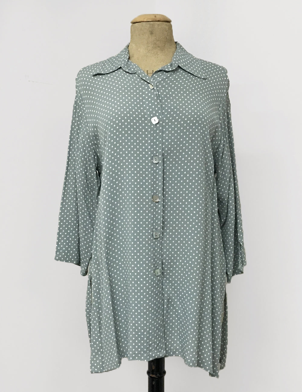Celadon Green Polka Dot Button Up Frankie Flyaway Top