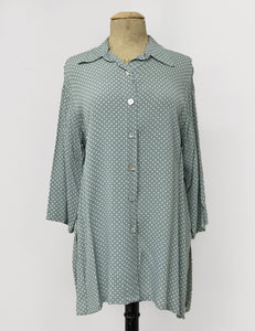 Celadon Green Polka Dot Button Up Frankie Flyaway Top