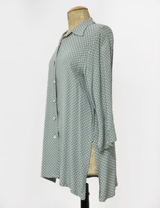 Celadon Green Polka Dot Button Up Frankie Flyaway Top