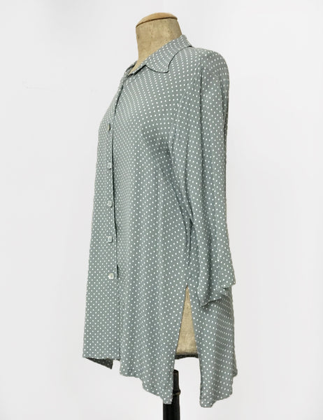 Celadon Green Polka Dot Button Up Frankie Flyaway Top