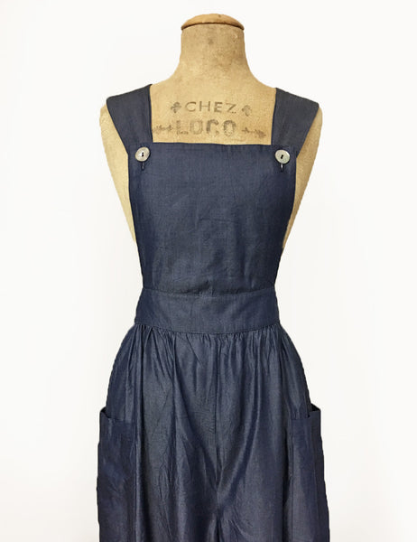 Chambray Denim Blue Retro Rosie 1940s Style Bib Overalls