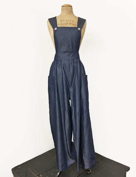 Chambray Denim Blue Retro Rosie 1940s Style Bib Overalls