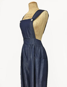 Chambray Denim Blue Retro Rosie 1940s Style Bib Overalls