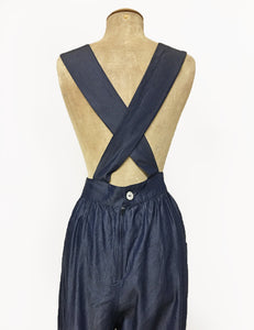 Chambray Denim Blue Retro Rosie 1940s Style Bib Overalls