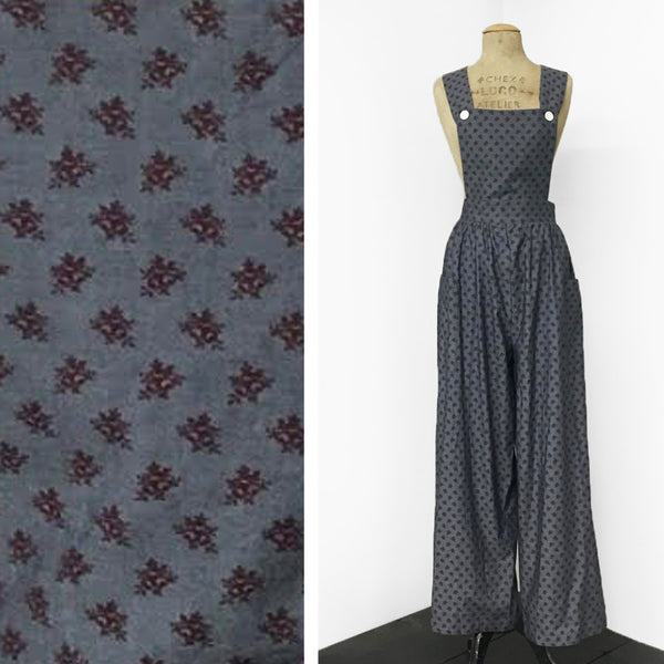 Fall Leaves Printed Chambray 1940s Style Rosie Bib Overalls - FINAL SALE