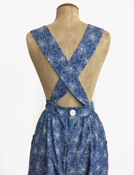 Floral Printed Chambray 1940s Style Rosie Bib Overalls