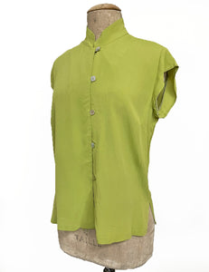 Solid Chartreuse 1930s Button Up Tea Timer Top