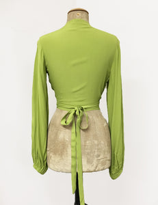 Bright Chartreuse Green Balloon Sleeve Babaloo Tie Crop Top