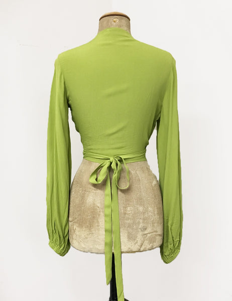 Bright Chartreuse Green Balloon Sleeve Babaloo Tie Crop Top