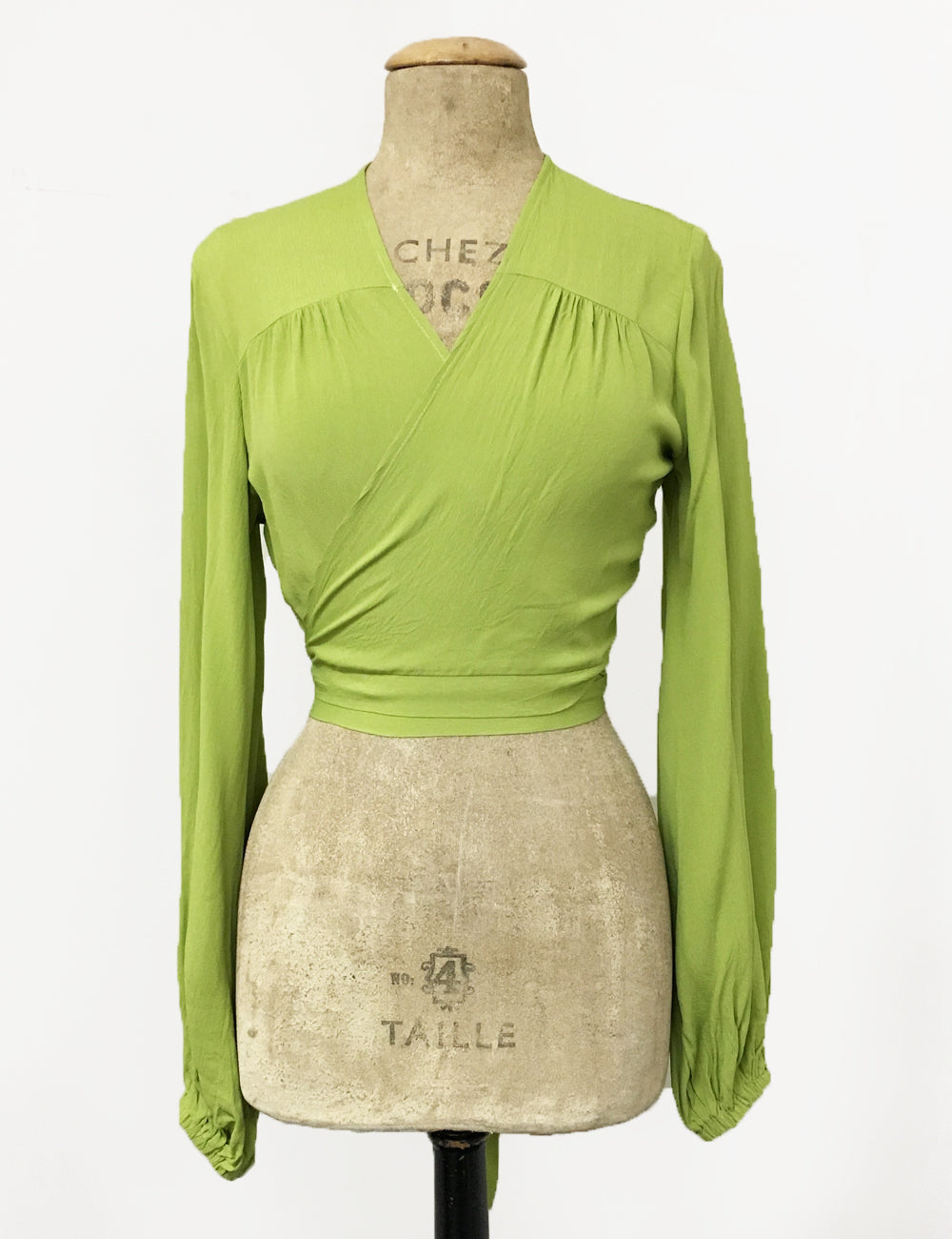 Bright Chartreuse Green Balloon Sleeve Babaloo Tie Crop Top
