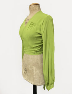 Bright Chartreuse Green Balloon Sleeve Babaloo Tie Crop Top
