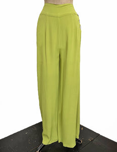 Solid Chartreuse Green High Waisted Palazzo Pants