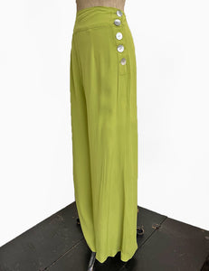 Solid Chartreuse Green High Waisted Palazzo Pants