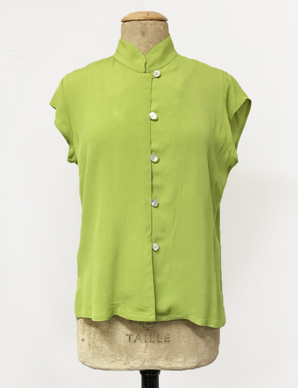 Chartreuse Green Vintage Inspired Mandarin Collar Tea Timer Top - FINAL SALE