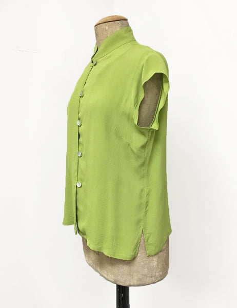 Chartreuse Green Vintage Inspired Mandarin Collar Tea Timer Top - FINAL SALE