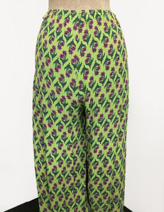 Chartreuse Green Nouveau Floral 1940s Style High Waisted Palazzo Pants