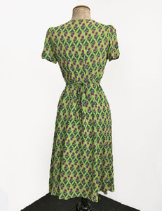 Chartreuse Green Nouveau Floral Knee Length Rita Dress