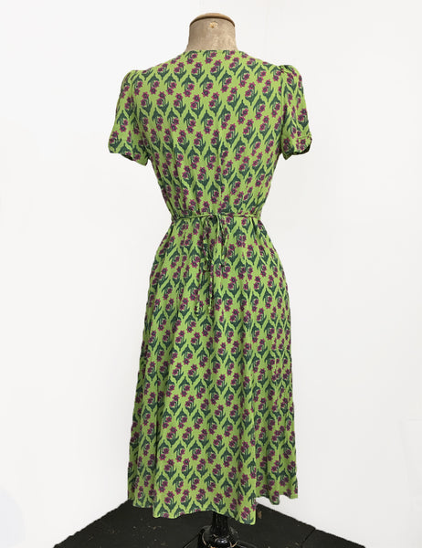 Chartreuse Green Nouveau Floral Knee Length Rita Dress