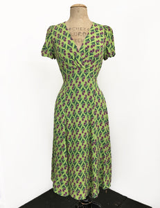 Chartreuse Green Nouveau Floral Knee Length Rita Dress