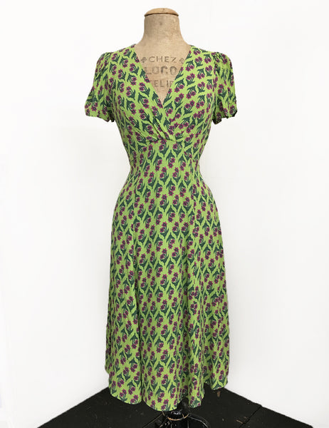 Chartreuse Green Nouveau Floral Knee Length Rita Dress