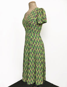 Chartreuse Green Nouveau Floral Knee Length Rita Dress