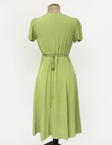 Chartreuse Pixie Dot Vintage Inspired Knee Length Rita Dress - FINAL SALE