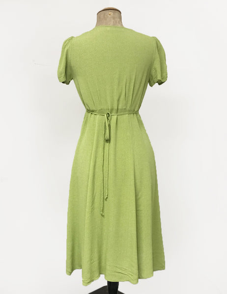 Chartreuse Pixie Dot Vintage Inspired Knee Length Rita Dress - FINAL SALE