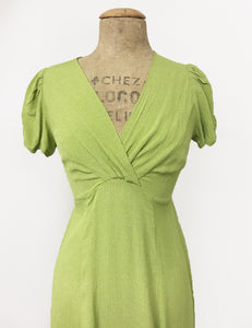 Chartreuse Pixie Dot Vintage Inspired Knee Length Rita Dress - FINAL SALE